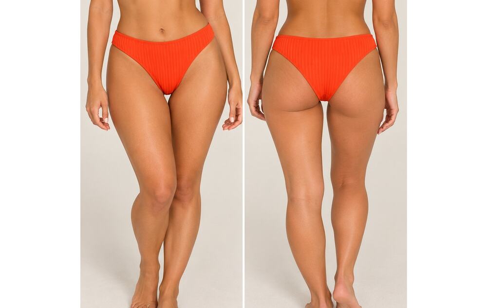 Andie The 90s High Waist Bikini Bottom Vermillion Eco Rib Sz Large